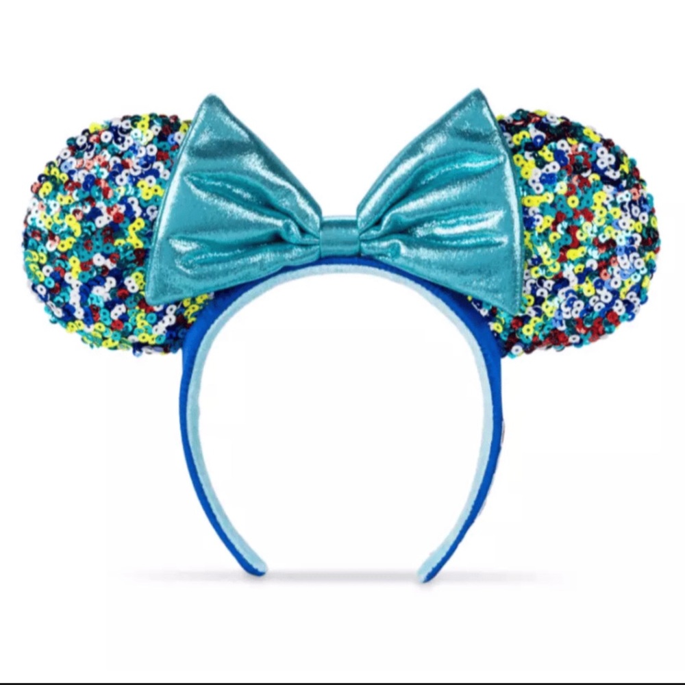 Disneyland 2022 Ears Aqua bow with Multi Sequins headband ears‎